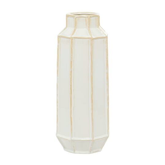 White Ceramic Modern Vase, 7" x 17"